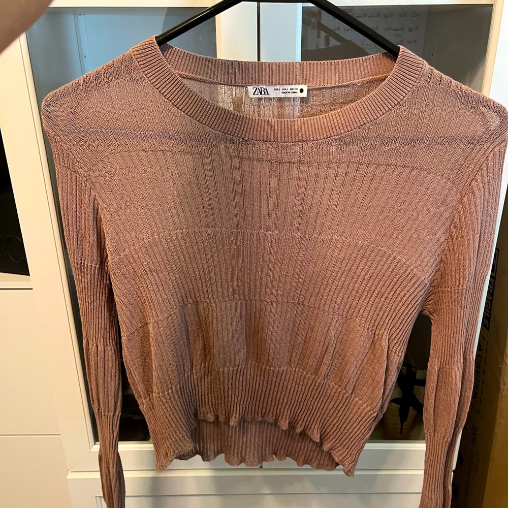 Zara rose goldish Sheer Knit crop Top